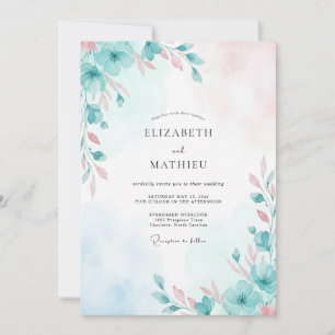 Invitation Mariage Fleur Rose Mousse de Mer
