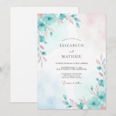 Invitation Mariage Fleur Rose Mousse de Mer (Devant / Derrière)
