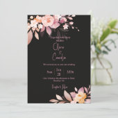 Invitation Mariage Fleur Rose Noir et Blush  (Debout devant)