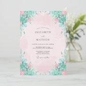 Invitation Mariage Fleur Rose Pétale de Menthe (Debout devant)