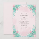 Invitation Mariage Fleur Rose Pétale de Menthe (Devant / Derrière)