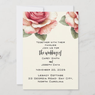 Invitation Mariage Fleur Rose Rose Pâle