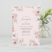 Invitation Mariage Fleur Rose Taupe (Debout devant)