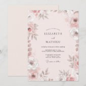 Invitation Mariage Fleur Rose Taupe (Devant / Derrière)