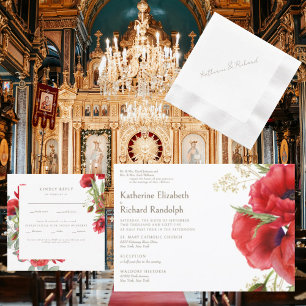 Invitation Mariage Fleur Rouge 2 Lieux Parent Blanc Les Deux