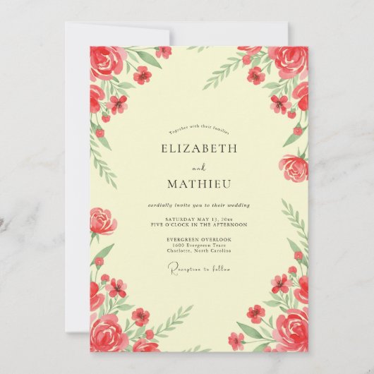 Invitation Mariage Fleur Rouge Écarlate Beurre (Devant)