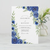 Invitation Mariage Fleur Royale Bleue Peinte (Debout devant)