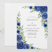 Invitation Mariage Fleur Royale Bleue Peinte (Devant / Derrière)