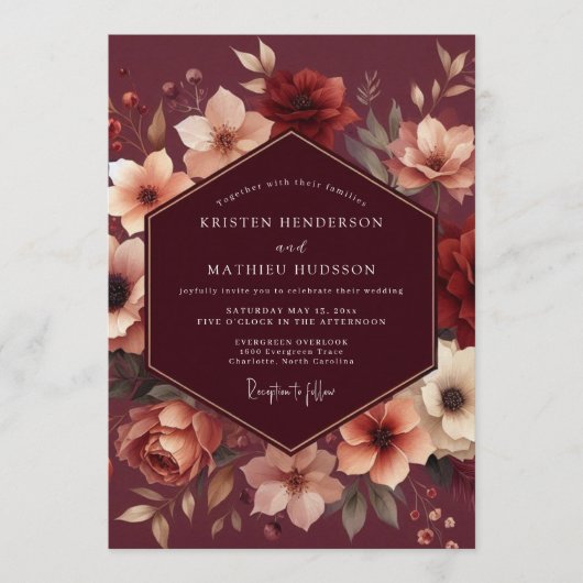 Invitation Mariage Fleur Russet Marron (Devant)
