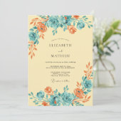Invitation Mariage Fleur Rust Aqua (Debout devant)