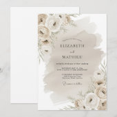 Invitation Mariage Fleur Rustique Beige (Devant / Derrière)