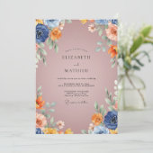 Invitation Mariage Fleur Rustique Bleu Marine (Debout devant)