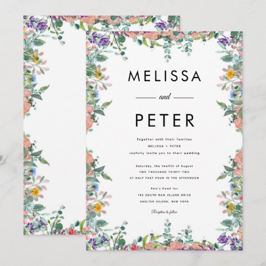 Invitation Mariage fleur sauvage (Devant / Derrière)