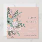 Invitation Mariage fleur sauvage à fleurs rose vif (Devant)