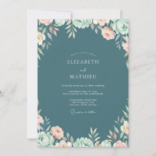 Invitation Mariage Fleur Sauvage Abricot Ardoise