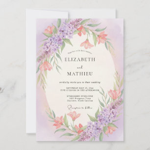 Invitation Mariage Fleur Sauvage Abricot Lilas Pâle