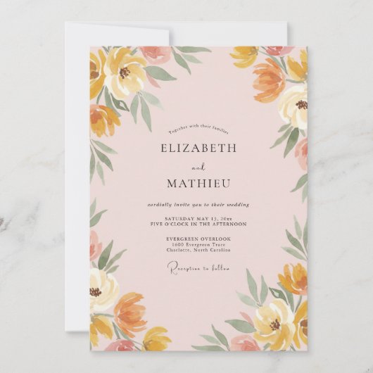 Invitation Mariage Fleur Sauvage Abricot Ocre (Devant)
