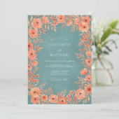 Invitation Mariage Fleur Sauvage Acier Corail (Debout devant)
