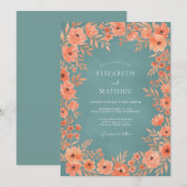 Invitation Mariage Fleur Sauvage Acier Corail (Devant / Derrière)