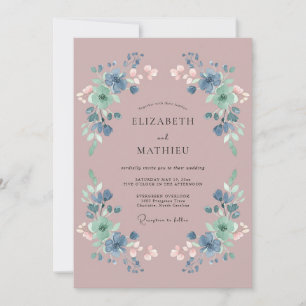 Invitation Mariage Fleur Sauvage Acier Mauve