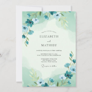 Invitation Mariage Fleur Sauvage Acier Menthe