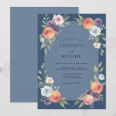 Invitation Mariage Fleur Sauvage Acier Prune (Devant / Derrière)