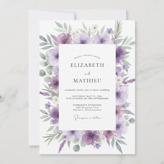 Invitation Mariage Fleur Sauvage Améthyste (Devant)