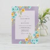 Invitation Mariage Fleur Sauvage Améthyste Aqua (Debout devant)