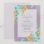 Invitation Mariage Fleur Sauvage Améthyste Aqua (Devant / Derrière)