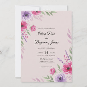 Invitation Mariage Fleur Sauvage Améthyste Magenta