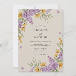 Invitation Mariage Fleur Sauvage Améthyste Moutarde