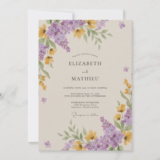 Invitation Mariage Fleur Sauvage Améthyste Moutarde (Devant)