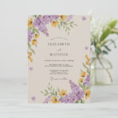 Invitation Mariage Fleur Sauvage Améthyste Moutarde (Debout devant)