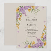Invitation Mariage Fleur Sauvage Améthyste Moutarde (Devant / Derrière)