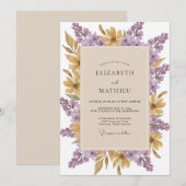 Invitation Mariage Fleur Sauvage Améthyste Or (Devant / Derrière)