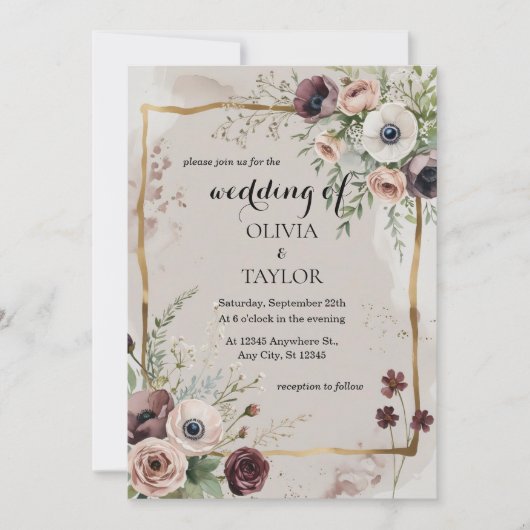 Invitation Mariage Fleur sauvage aquarelle (Devant)