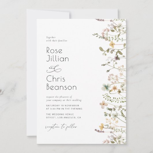 Invitation Mariage Fleur sauvage aquarelle (Devant)