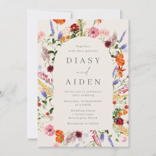 Invitation Mariage Fleur sauvage aquarelle (Devant)