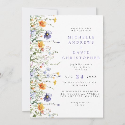 Invitation Mariage Fleur sauvage aquarelle (Devant)