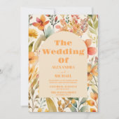 Invitation Mariage Fleur sauvage Aquarelle rose orange (Devant)