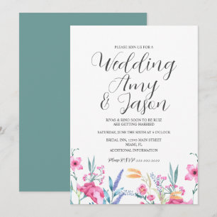 Invitation Mariage Fleur Sauvage Aquarelle Vert Endroit