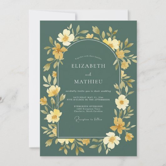 Invitation Mariage Fleur Sauvage Ardoise Ocre (Devant)
