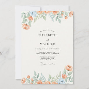 Invitation Mariage Fleur Sauvage Azur Abricot