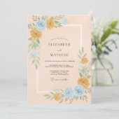 Invitation Mariage Fleur Sauvage Azur et Or (Debout devant)