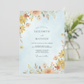 Invitation Mariage Fleur Sauvage Azur Or (Debout devant)