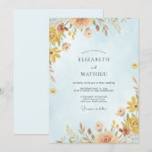 Invitation Mariage Fleur Sauvage Azur Or (Devant / Derrière)