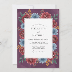 Invitation Mariage Fleur Sauvage Azur Pourpre