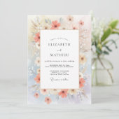 Invitation Mariage Fleur Sauvage Azurée Pêche (Debout devant)