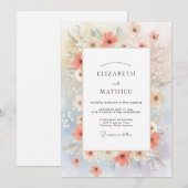 Invitation Mariage Fleur Sauvage Azurée Pêche (Devant / Derrière)
