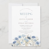 Invitation Mariage Fleur sauvage beige bleu DUSTY (Devant)